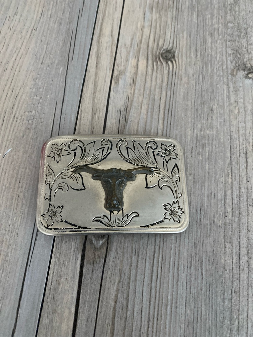 Western Steer Head Longhorn Rodeo Style Belt Buckle Scrollwork Cowboy